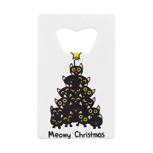 Cat Christmas Funny Meowy Christmas Tree Black Cat Credit Card Bottle Opener