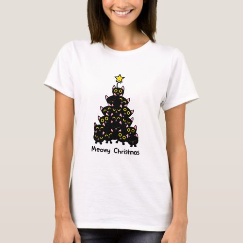 Cat Christmas Funny Meowy Christmas Tree Black Cat T_Shirt