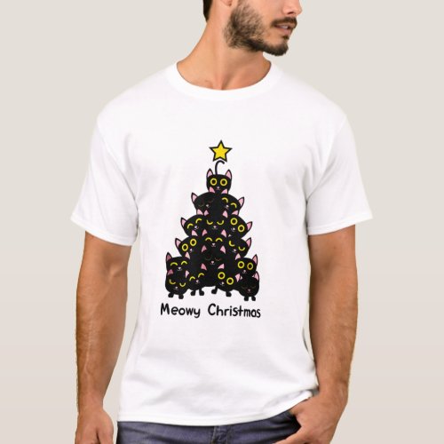 Cat Christmas Funny Meowy Christmas Tree Black Cat T_Shirt