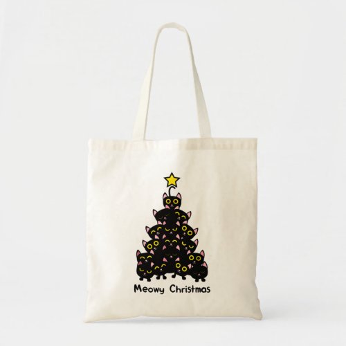 Cat Christmas Funny Meowy Christmas Tree Black Cat Tote Bag