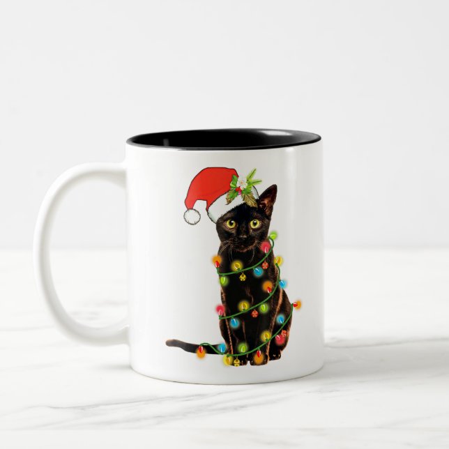 Cat Christmas Funny Meowy Christmas Tree Cat Two-Tone Coffee Mug (Left)