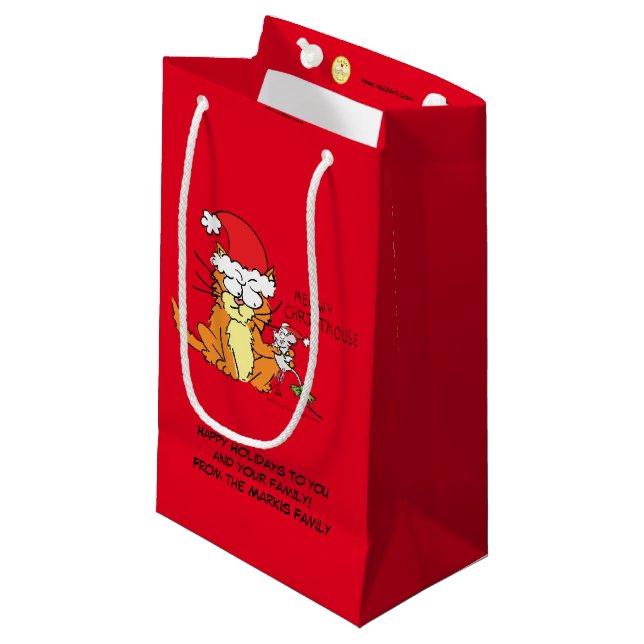 Cat Christmas Funny Small Gift Bag (Front Angled)