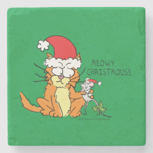 Cat Christmas Funny Stone Coaster