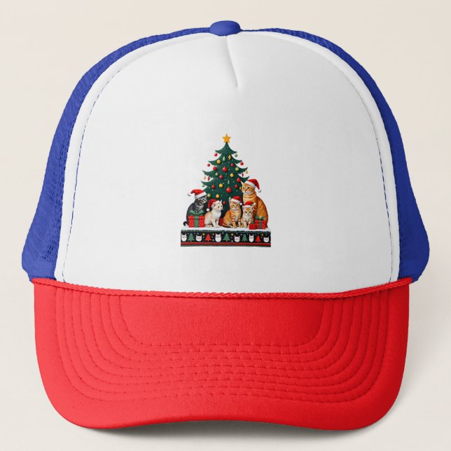 Cat Christmas Funny Ugly Women Men Merry Gift (5) Trucker Hat (Front)