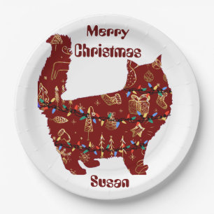 cat christmas gift, customize personalized name paper plates