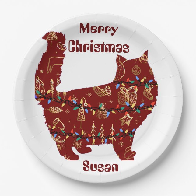 cat christmas gift, customize personalized name paper plates (Front)