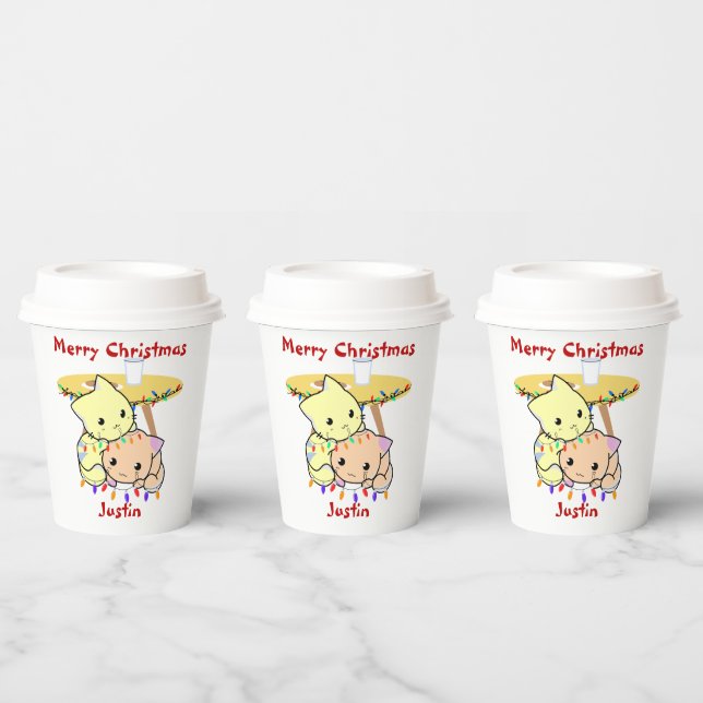 Cat christmas gift, personalized name  paper cups (Multi)