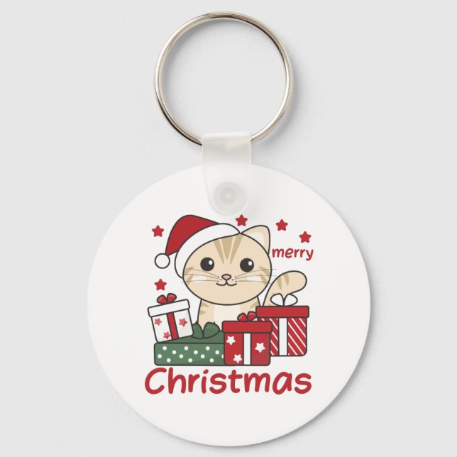 Cat Christmas Gift Winter Animals Cats Keychain (Front)