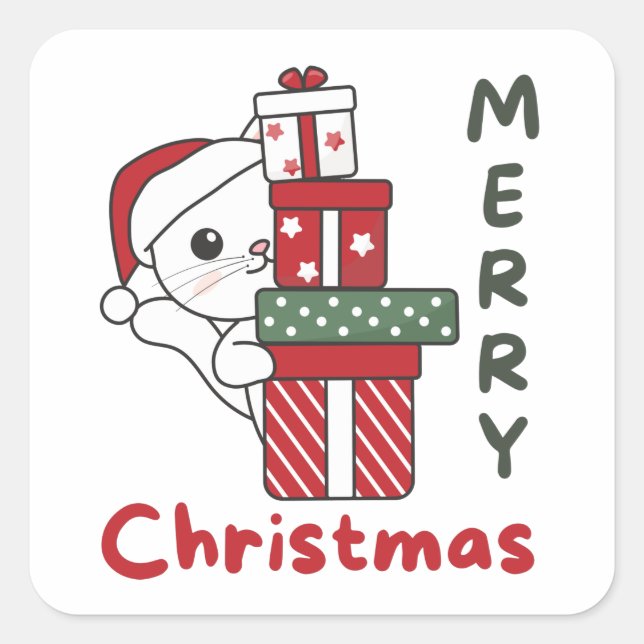 Cat Christmas Gift Winter Animals Cats Square Sticker (Front)