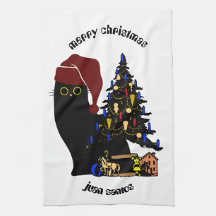 cat christmas gifts, personalized name kitchen towel
