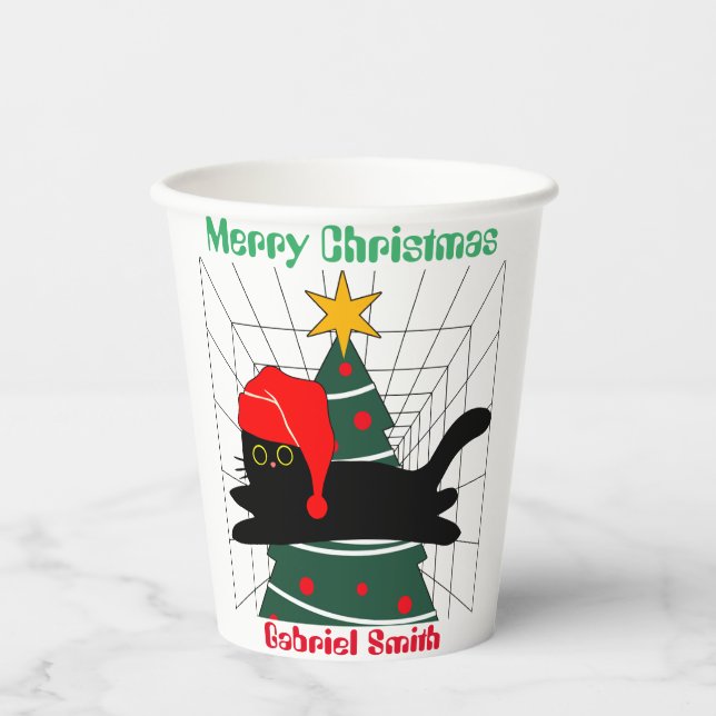 cat christmas gifts, personalized name paper cups (Front)