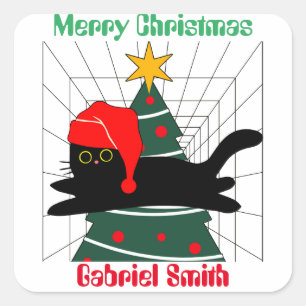 cat christmas gifts, personalized name square sticker
