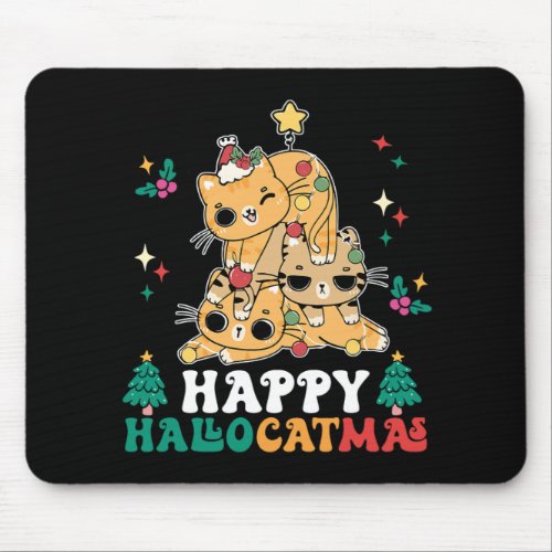 Cat Christmas Halloween Happy Hallocatmas Thanksgi Mouse Pad