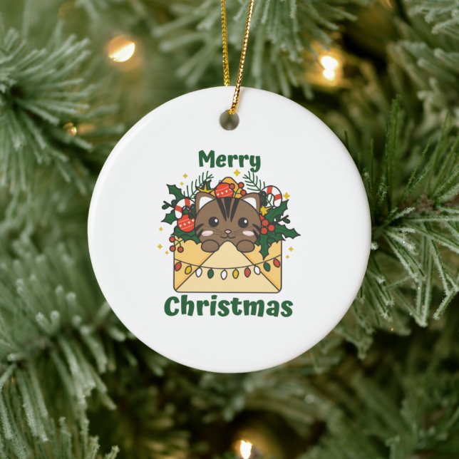 Cat Christmas Letter Winter Animals Cats Ceramic Ornament (Tree)