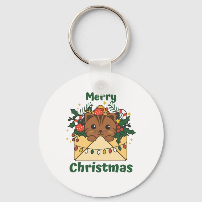 Cat Christmas Letter Winter Animals Cats Keychain (Front)