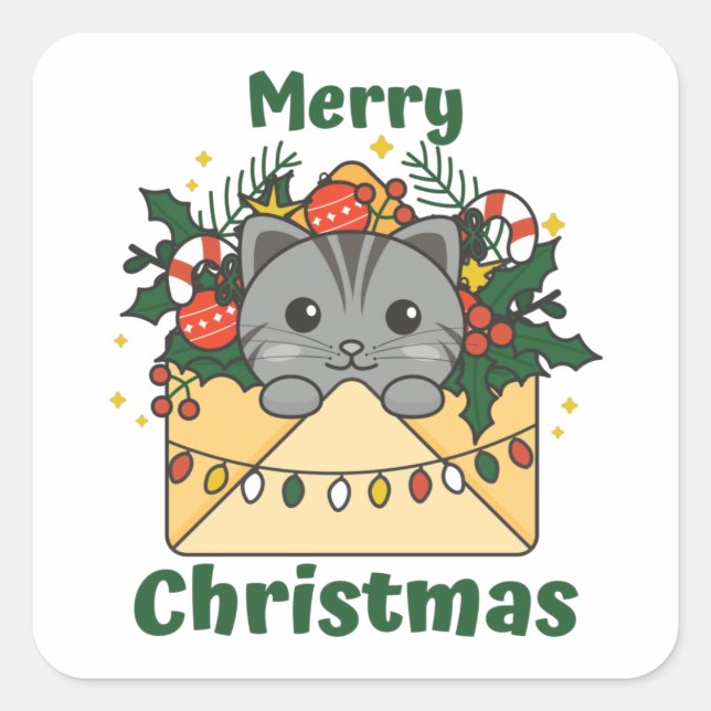 Cat Christmas Letter Winter Animals Cats Square St Sticker (Front)