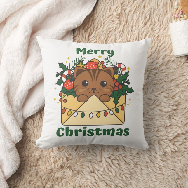 Cat Christmas Letter Winter Animals Cats Throw Pillow (Blanket)