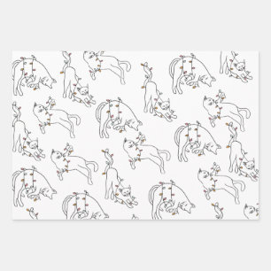 Cat Christmas Light Fun Holiday Wrapping Paper Sheets