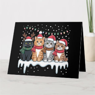 Cat Christmas Light Reindeer Santa Cat Lover Card