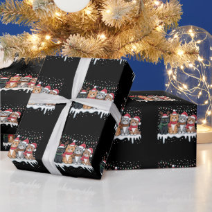 Cat Christmas Light Reindeer Santa Cat Lover Wrapping Paper