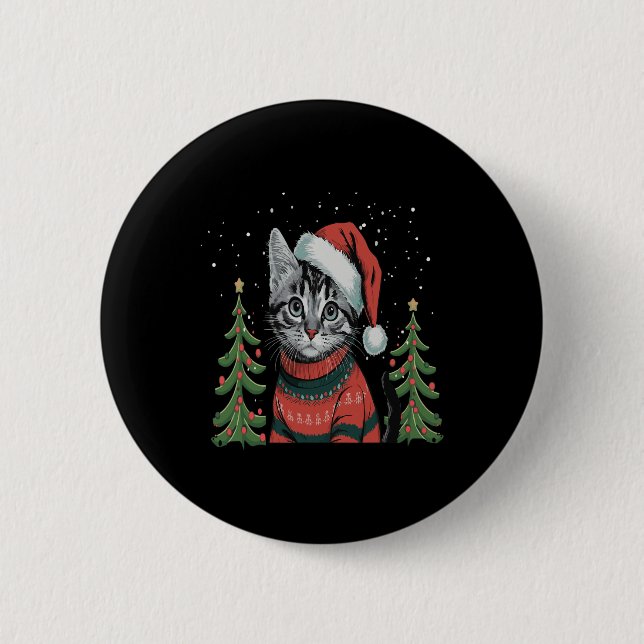 Cat Christmas Light Reindeer Santa Christmas  Button (Front)