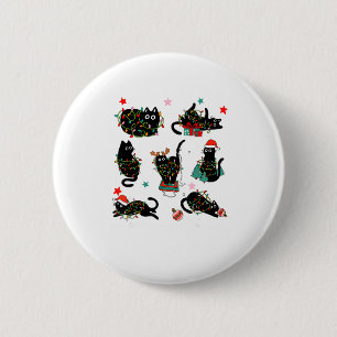 Cat Christmas Light Reindeer Santa Christmas Cat L Button