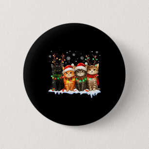 Cat Christmas Light Reindeer Santa Christmas Cat L Button