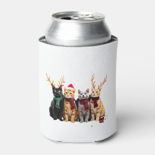 Cat Christmas Light Reindeer Santa Christmas Cat L Can Cooler