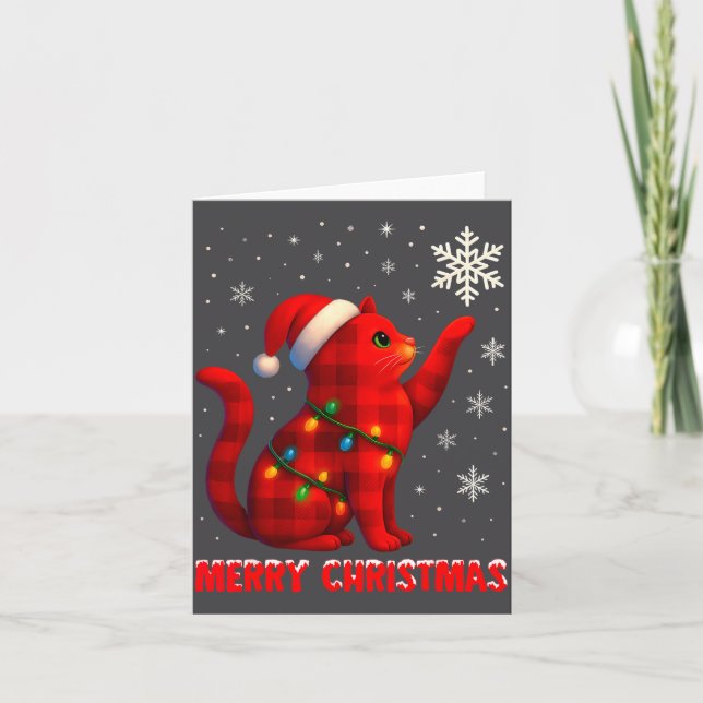 Cat Christmas Light Reindeer Santa Christmas Cat L Card (Front)
