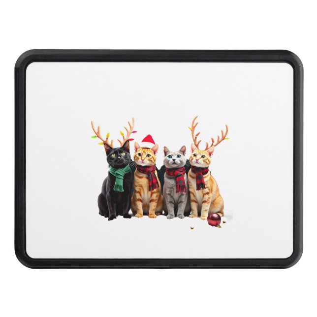 Cat Christmas Light Reindeer Santa Christmas Cat L Hitch Cover (Front)