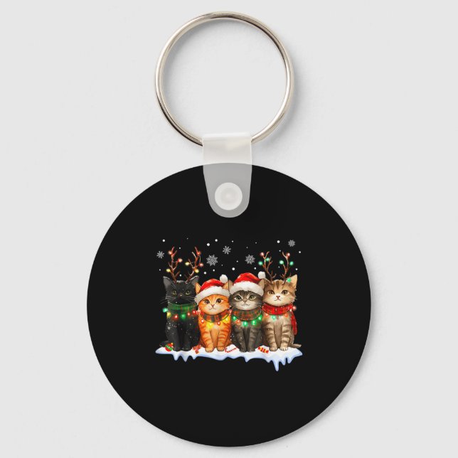 Cat Christmas Light Reindeer Santa Christmas Cat L Keychain (Front)