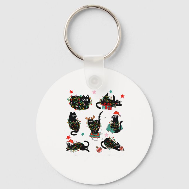 Cat Christmas Light Reindeer Santa Christmas Cat L Keychain (Front)