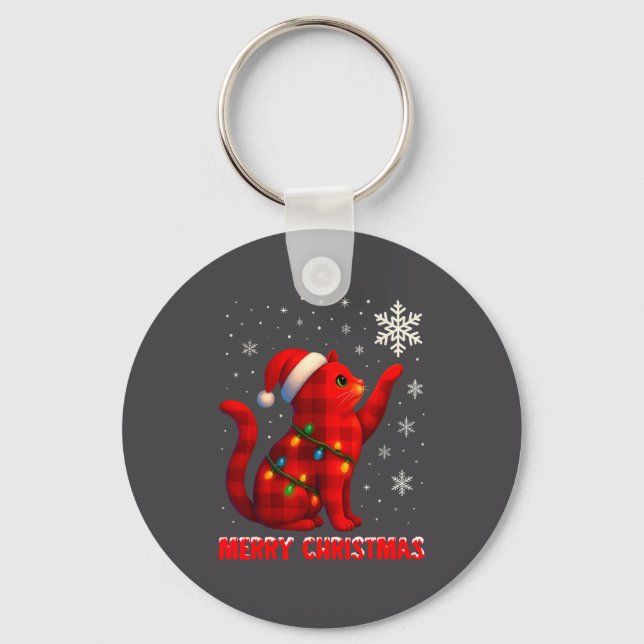 Cat Christmas Light Reindeer Santa Christmas Cat L Keychain (Front)