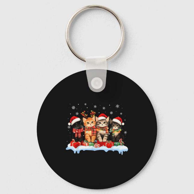Cat Christmas Light Reindeer Santa Christmas Cat L Keychain (Front)