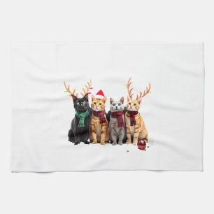 Cat Christmas Light Reindeer Santa Christmas Cat L Kitchen Towel
