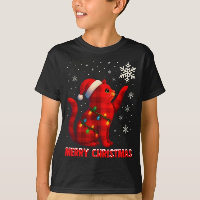 Cat Christmas Light Reindeer Santa Christmas Cat L T-Shirt (Front)