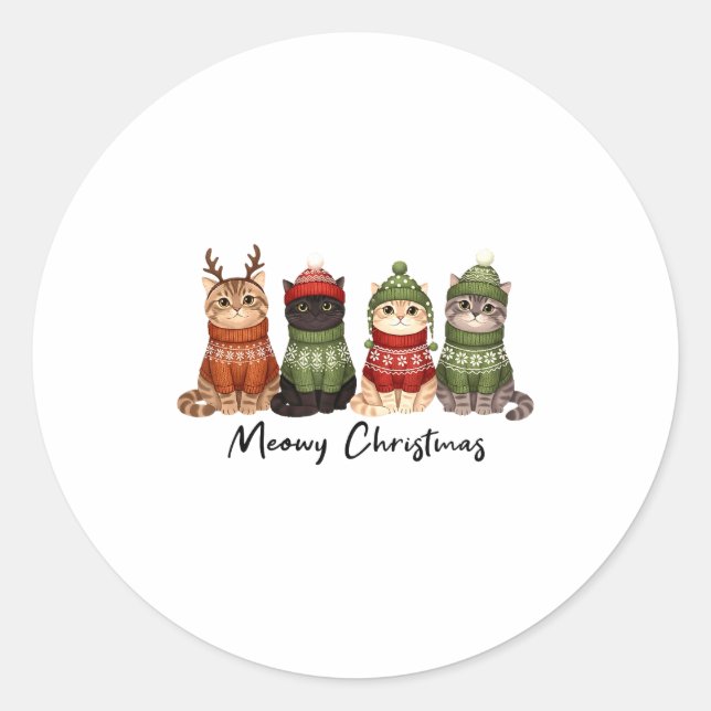 Cat Christmas Light Reindeer Santa Meowy Christmas Classic Round Sticker (Front)