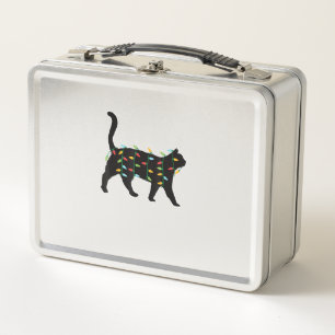 Cat Christmas Lights Christmas Gift for Animal Lov Metal Lunch Box