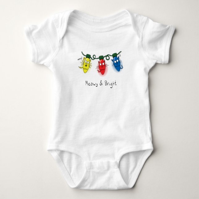 Cat Christmas Lights Funny Meowy and Bright Baby Bodysuit (Front)