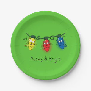 Cat Christmas Lights Funny Meowy and Bright Paper Plates