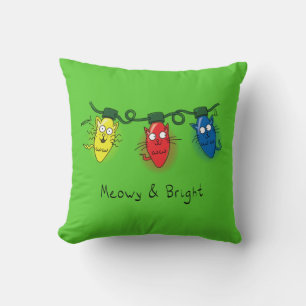 Cat Christmas Lights Funny Meowy and Bright Throw Pillow