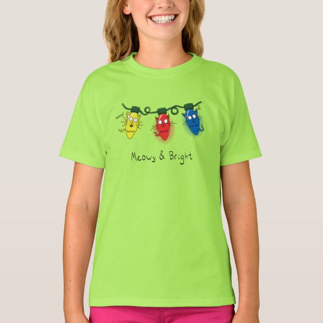 Cat Christmas Lights Funny T-Shirt (Front)