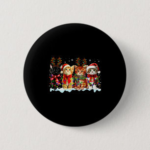 Cat Christmas Lights Reindeer Santa Cat Lover Xmas Button