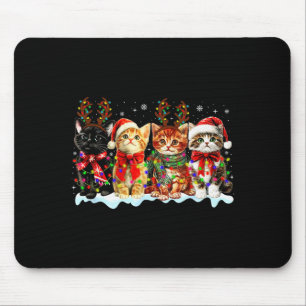 Cat Christmas Lights Reindeer Santa Cat Lover Xmas Mouse Pad