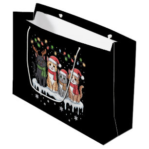Cat Christmas LightS Santa Christmas Cat Lover Large Gift Bag