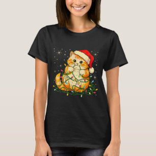 Cat Christmas Lights Santa Hat Xmas Cats Lover Pet T-Shirt