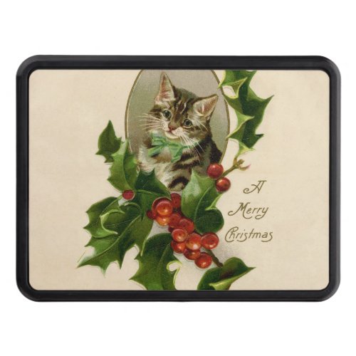 Cat Christmas Merry Holly Kitty Antique Art Hitch Cover