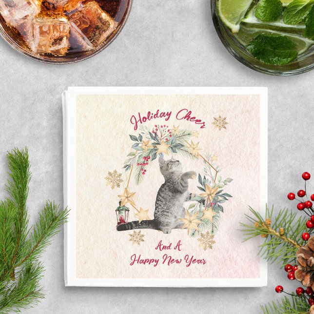 Cat Christmas Napkins – Winter Wreath Design (Creator Uploaded)