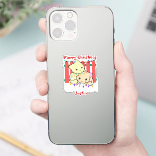 Cat christmas out door, personalized name sticker