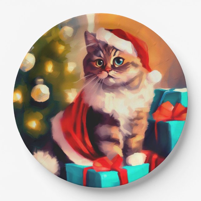 Cat christmas painted paper plates (Front)